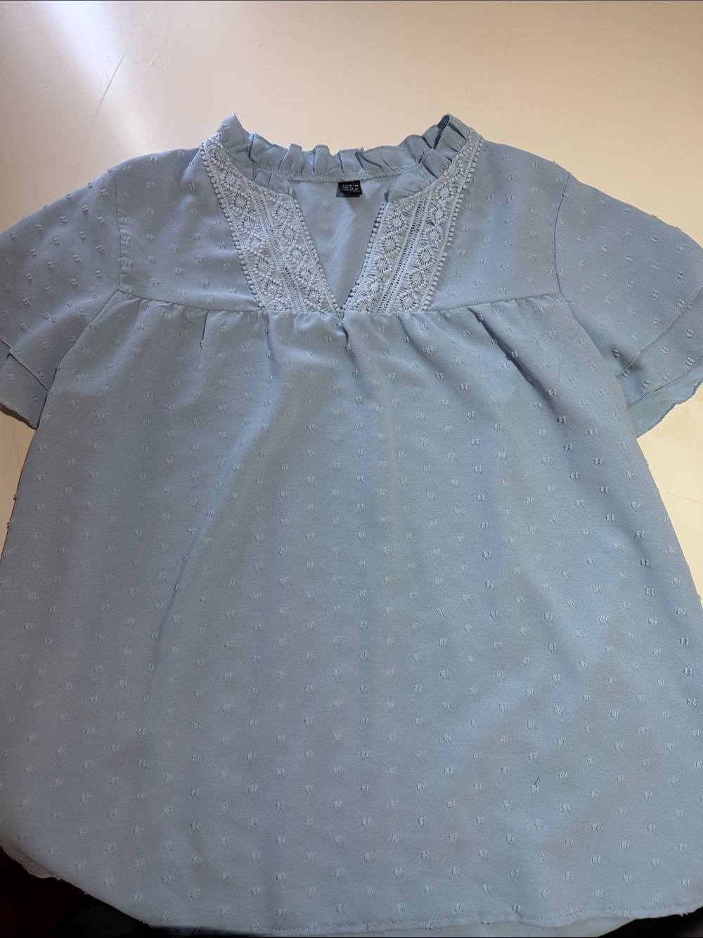 SHEIN Pale Blue Lace-Trim V-Neck Blouse